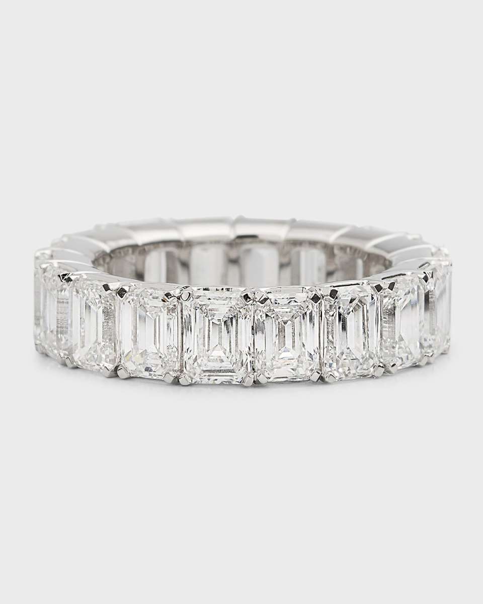 Emerald-Cut Lab Grown Diamond 18K White Gold Eternity Band Ring, Size 6